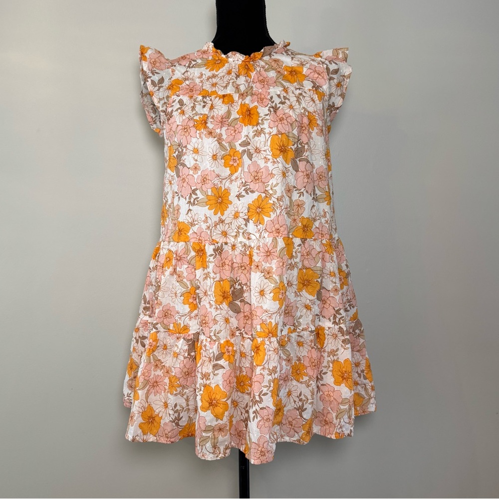 Lush Floral Dress Women’s Small Summer Dress 100% Cotton Orange Pink White